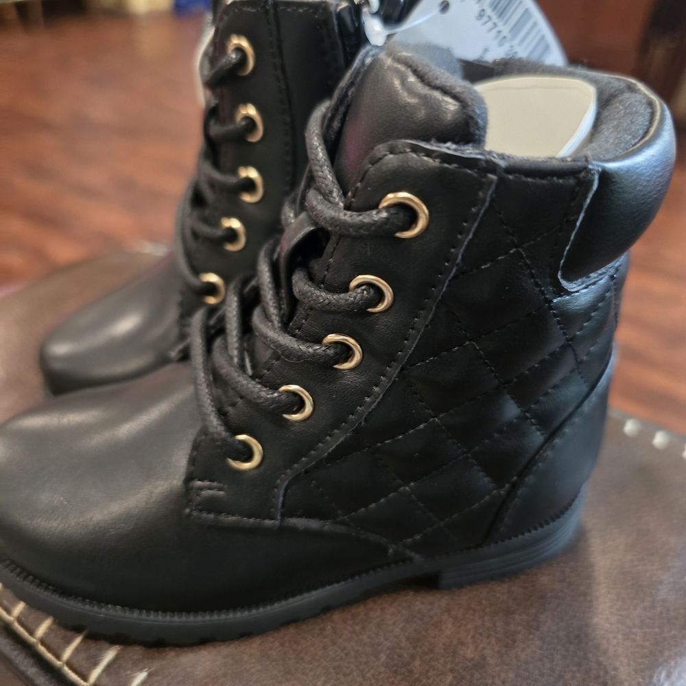 Kids Black Quilted Boots